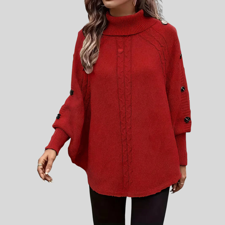 Women's Oversized Cable-Knit High-Neck Jumper - Red