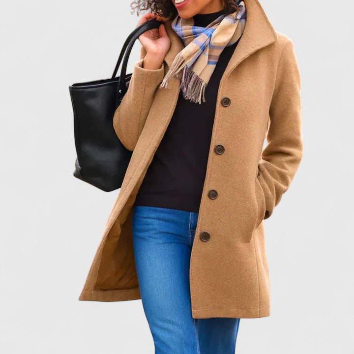 Women's Classic Button-Front Tailored Coat - Khaki