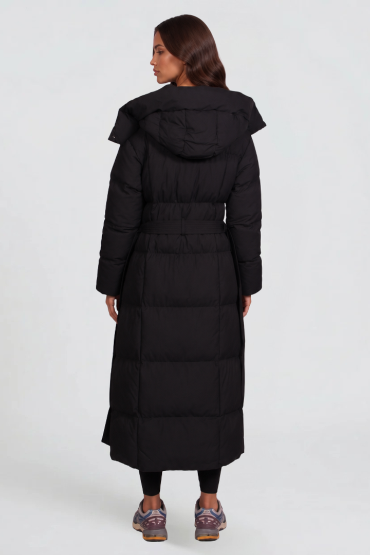 Women's Long Belted Hooded Puffer Coat