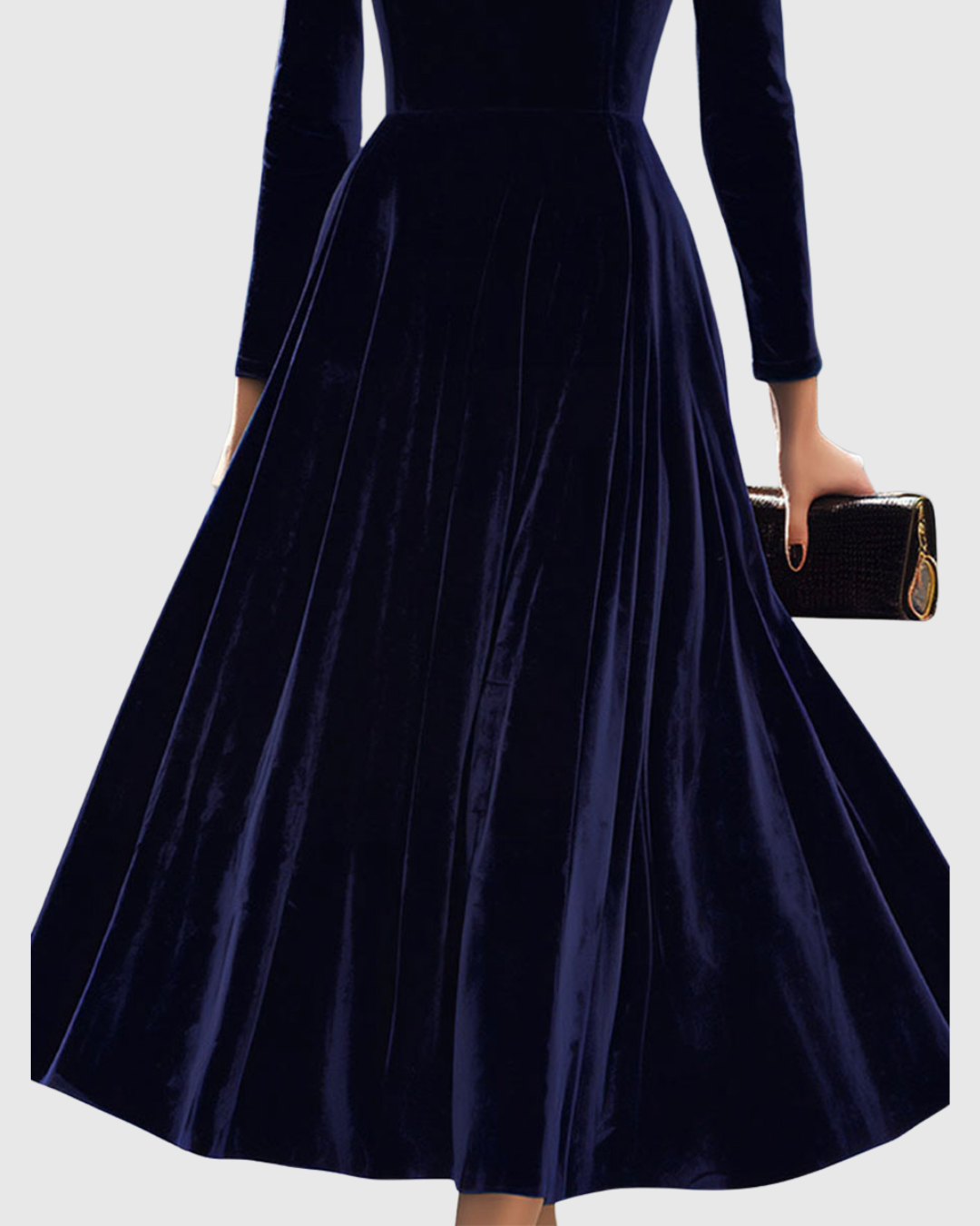 Women's Navy Velvet Long-Sleeve Midi Dress