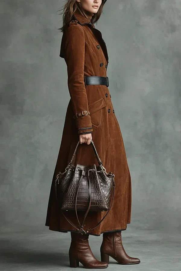 Women's Lapel Collar Midi Trench Coat