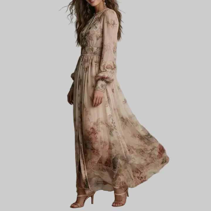 Vintage Floral High Neck Maxi Dress