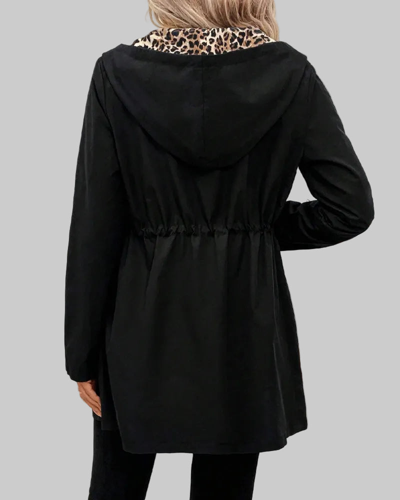 Reversible Hooded Leopard Print Coat