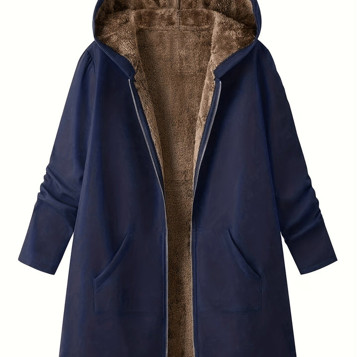 Women's Soft-Lined Hooded Longline Coat - Navy