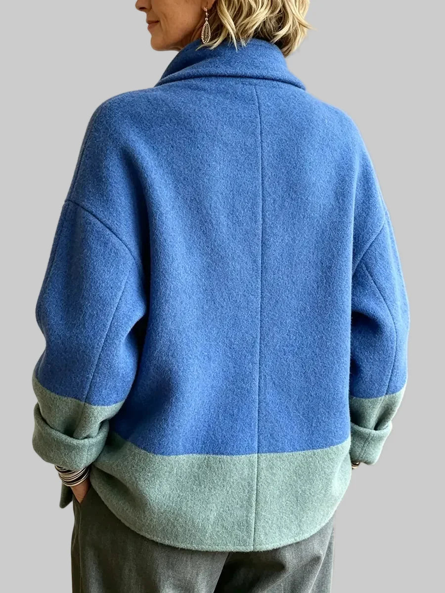 Two-Tone Wool Blend Cardigan Jacket with Asymmetric Buttons