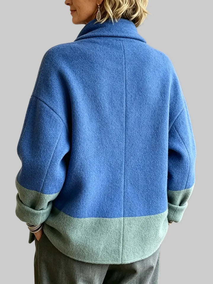 Two-Tone Wool Blend Cardigan Jacket with Asymmetric Buttons