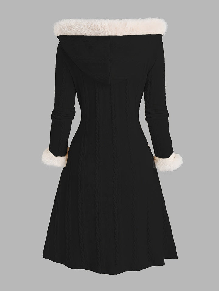 Women's Fur-Trimmed Hooded Longline Coat