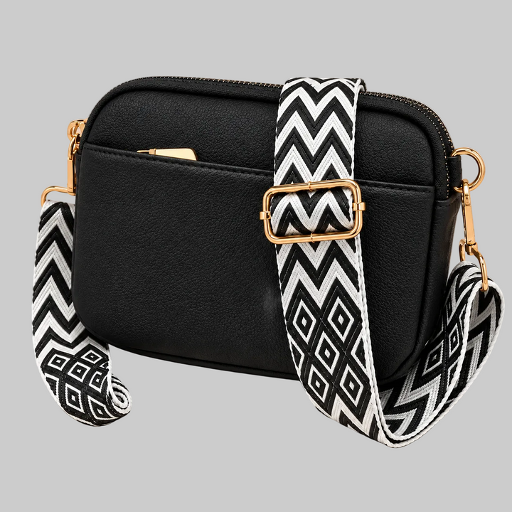 Vegan Leather Crossbody Bag with Wide Patterned Strap