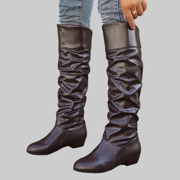 Slouch Knee-High Boots with Low Heel and Rounded Toe