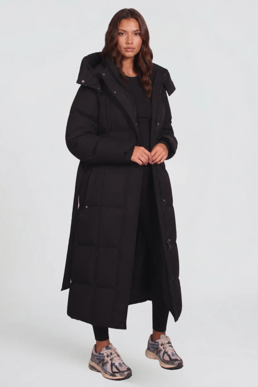 Women's Long Belted Hooded Puffer Coat