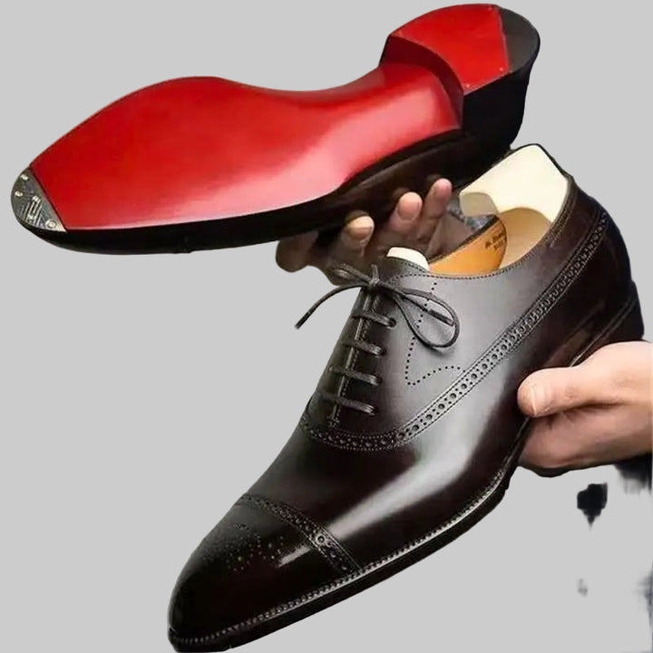 Men's Genuine Leather Cap-Toe Oxford Brogue Shoes