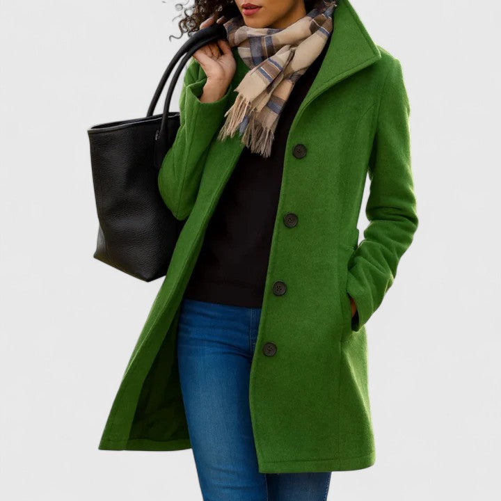 Women's Classic Button-Front Tailored Coat - Moss Green