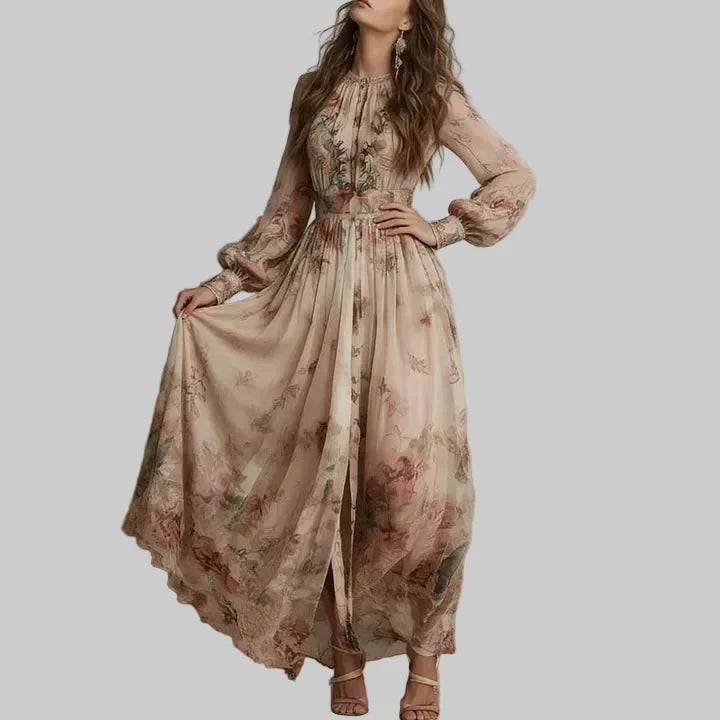 Vintage Floral High Neck Maxi Dress