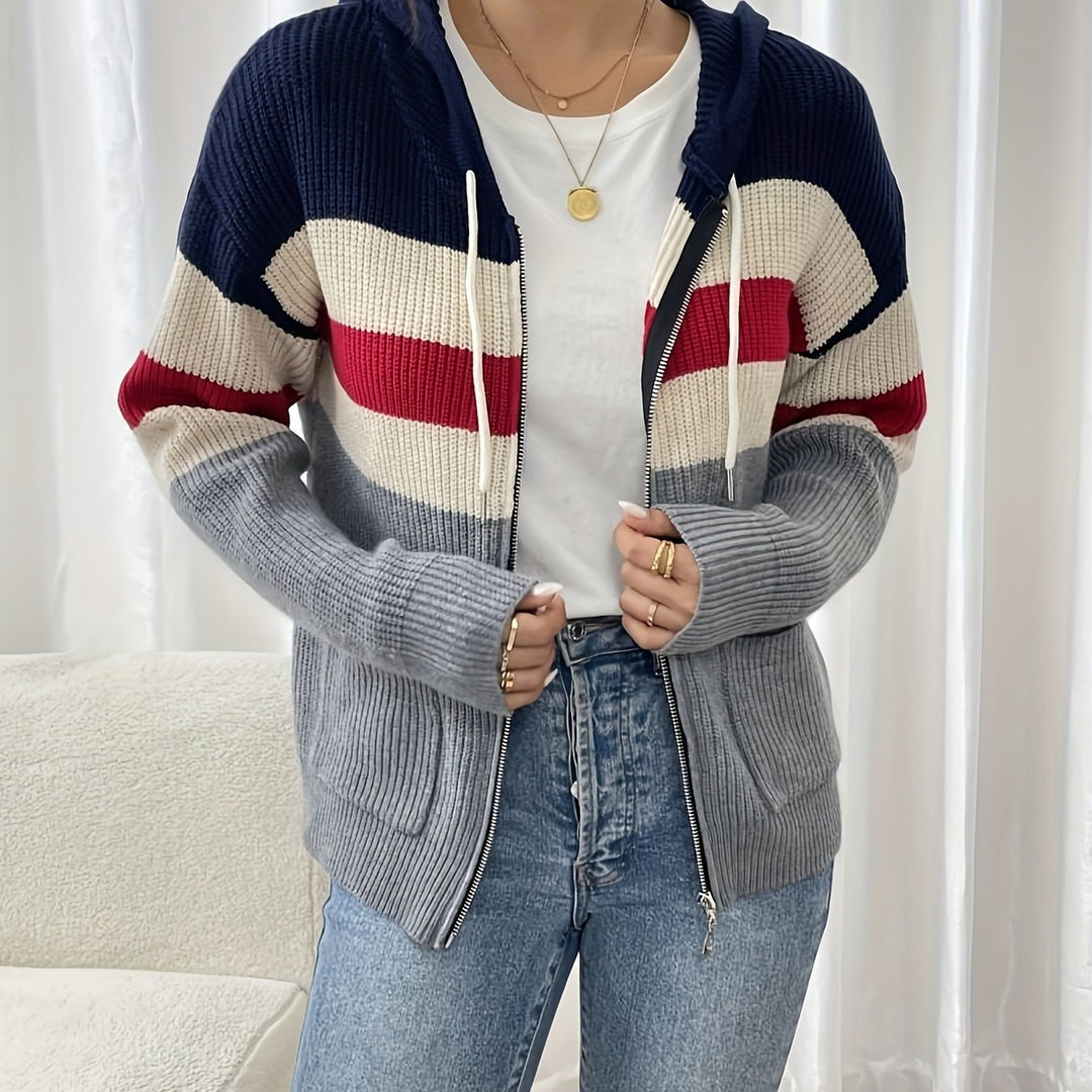 Women's Colour-Block Hooded Zip Cardigan - Polychrome