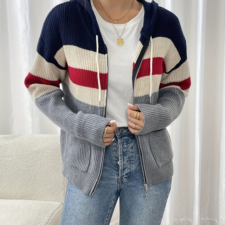 Women's Colour-Block Hooded Zip Cardigan - Polychrome
