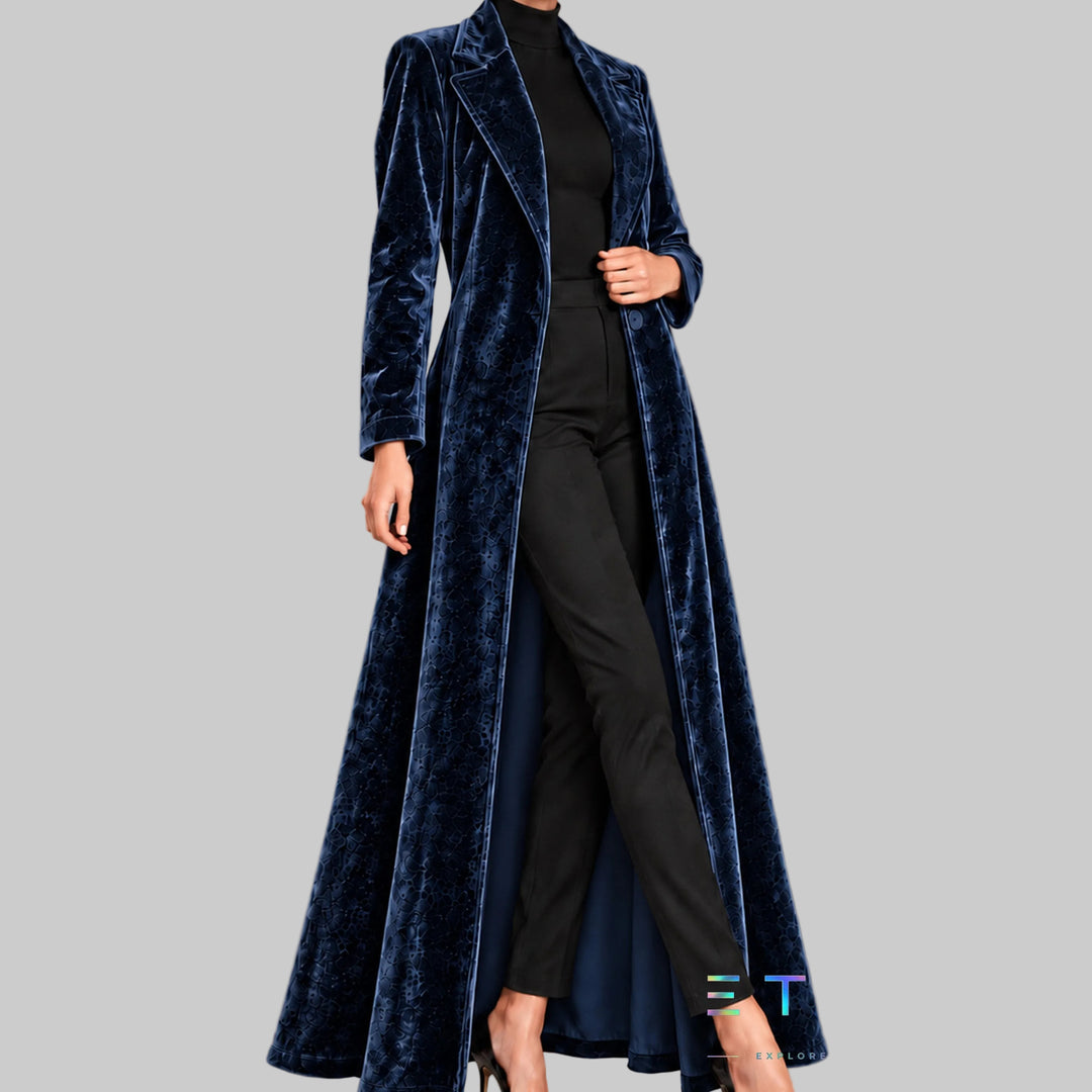 Women's Velvet Open-Front Maxi Coat