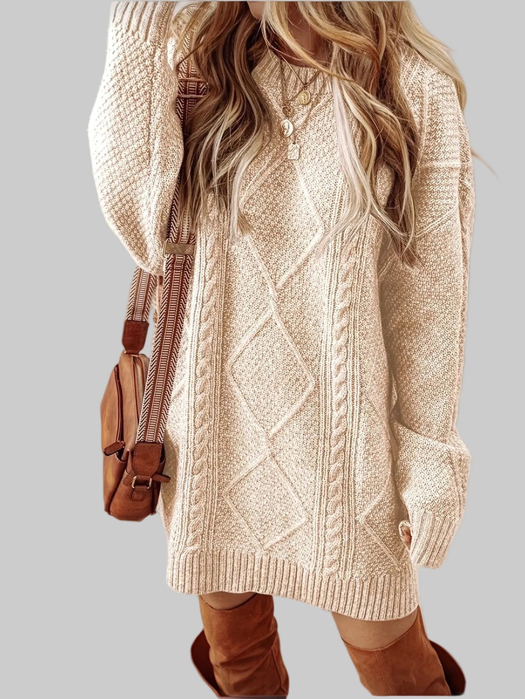 Cable Knit Long Sleeve Jumper Dress