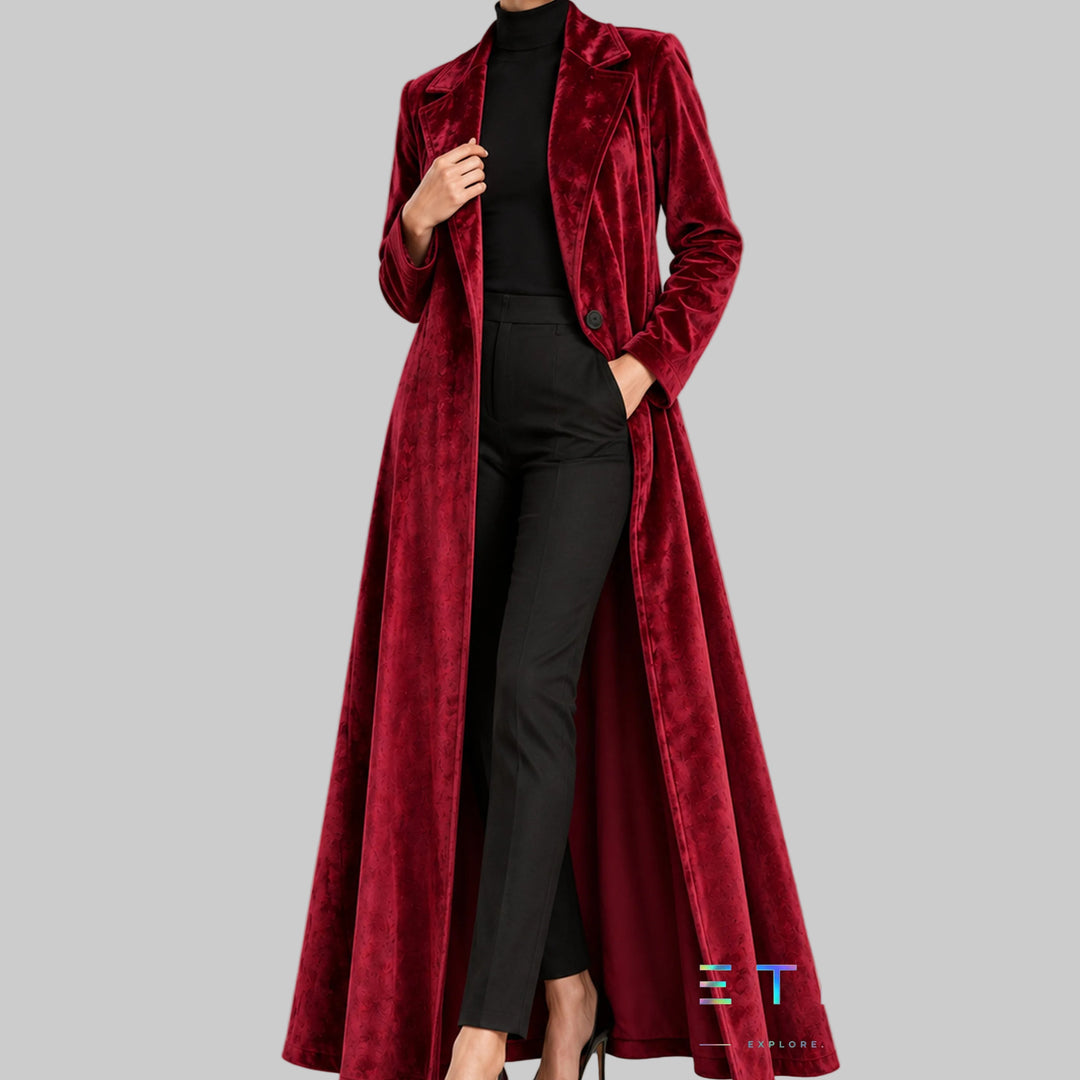 Women's Velvet Open-Front Maxi Coat