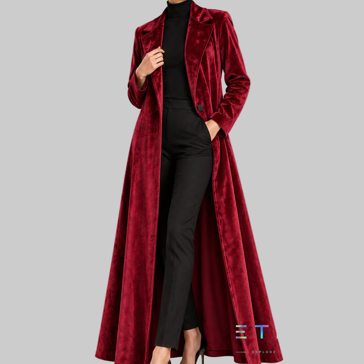 Women's Velvet Open-Front Maxi Coat