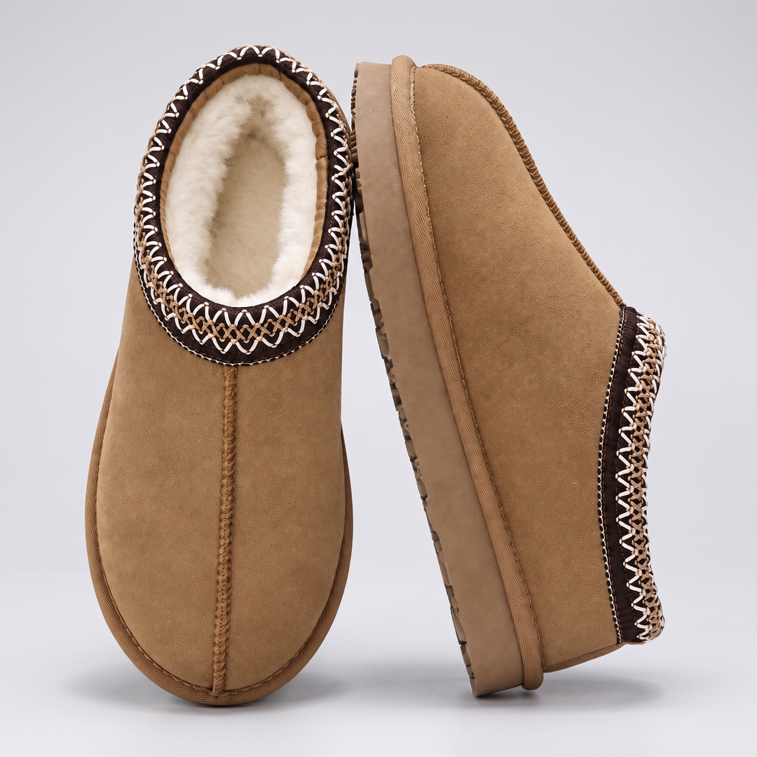 Women's Plush Fur-Lined Slip-On Winter Slippers - Brown