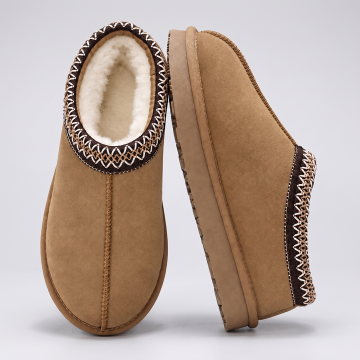 Women's Plush Fur-Lined Slip-On Winter Slippers - Brown
