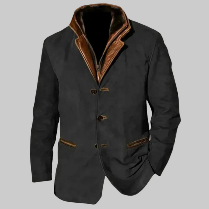 Relaxed Fit Vintage Jacket with Leather-Effect Details