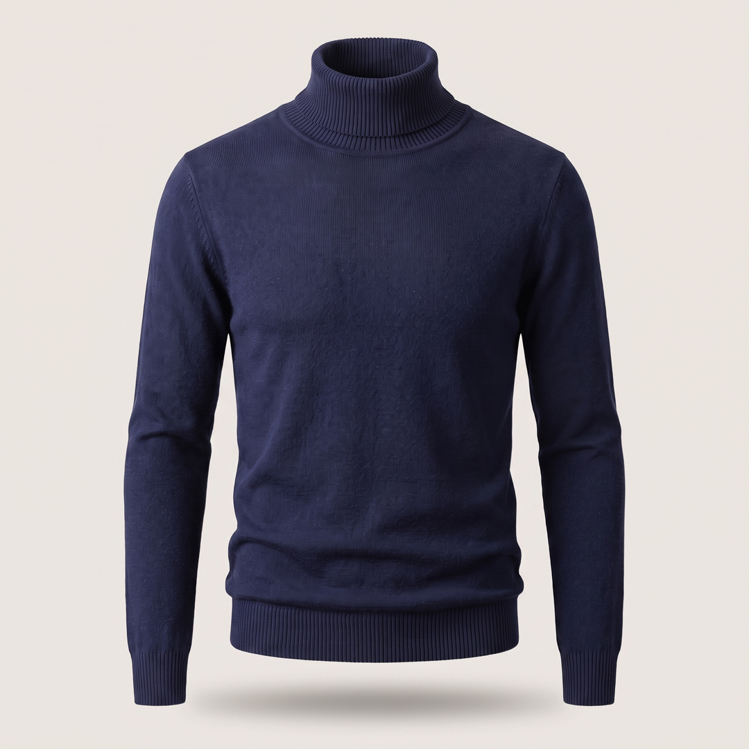 Women's Cashmere Roll Neck Jumper - Navy Blue