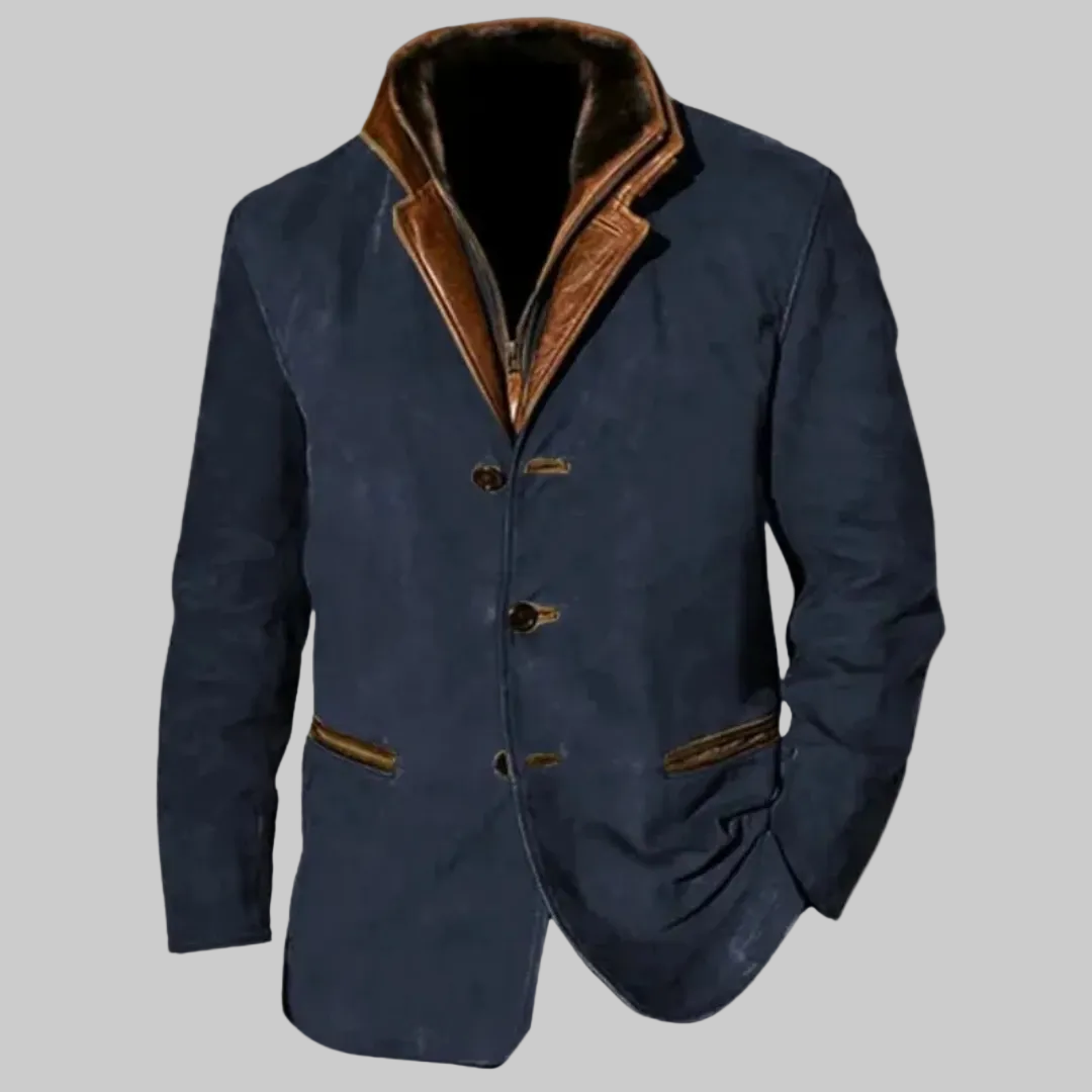 Relaxed Fit Vintage Jacket with Leather-Effect Details