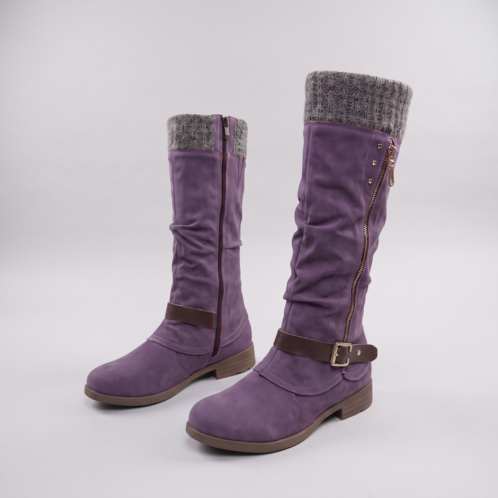 Women's Knit Cuff Knee High Boots - Purple