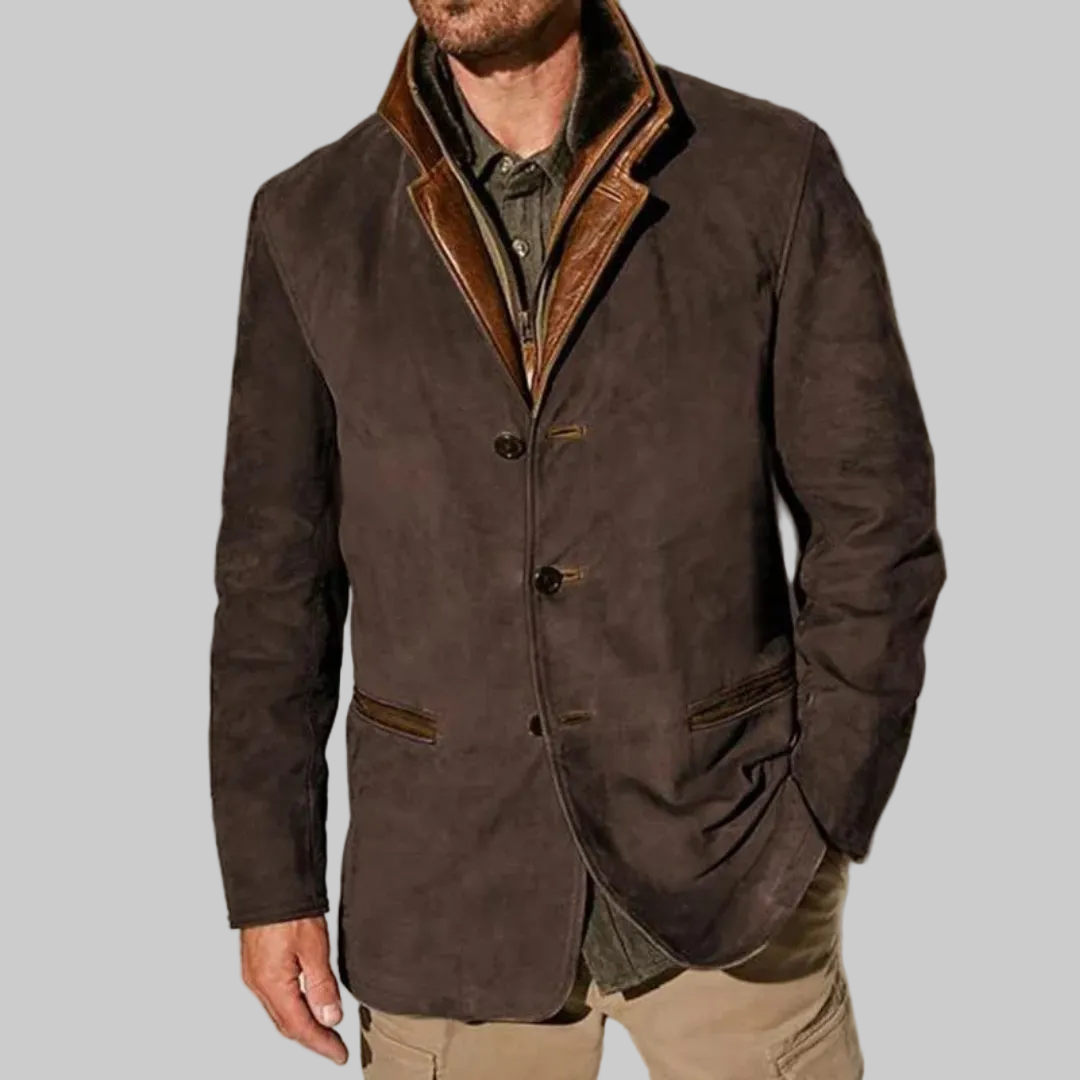 Relaxed Fit Vintage Jacket with Leather-Effect Details