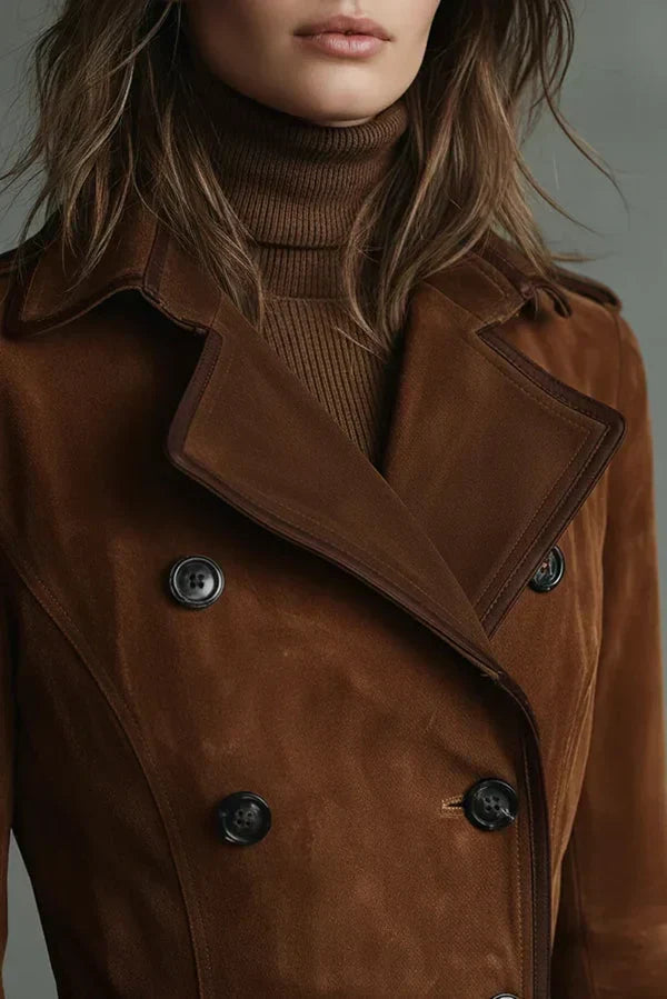 Women's Lapel Collar Midi Trench Coat