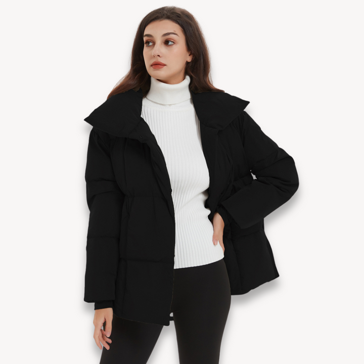 Women's Quilted High-Collar Puffer Jacket - Black