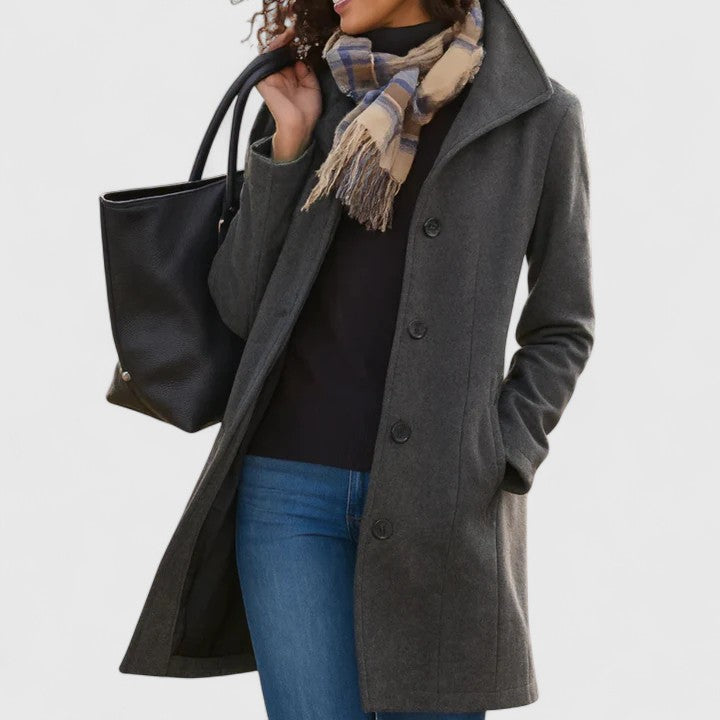 Women's Classic Button-Front Tailored Coat - Gray