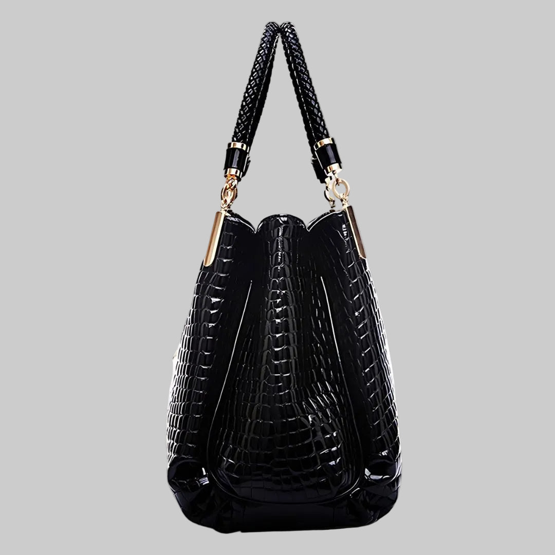 Croc-Effect Shoulder Bag with Top Handle