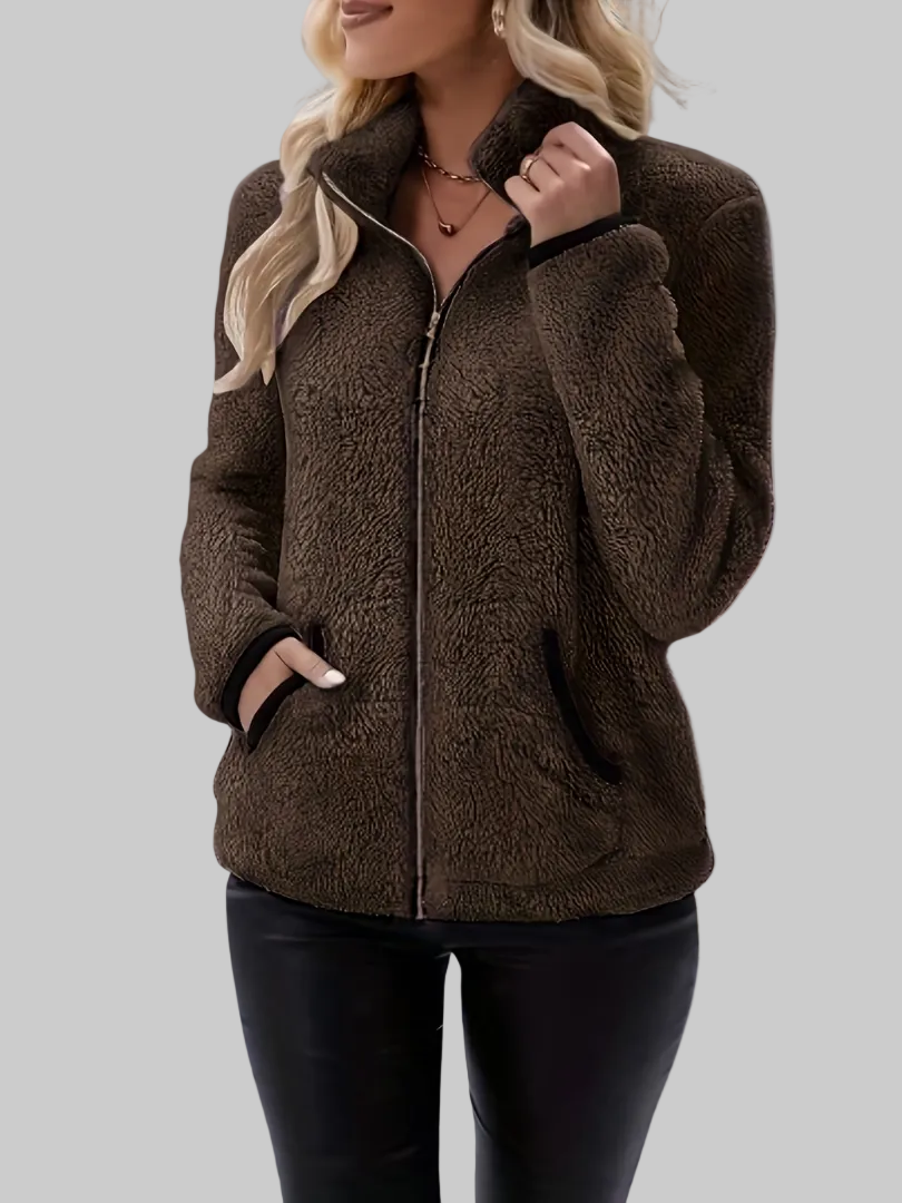 High Collar Sherpa Fleece Jacket with Full Zip and Side Pockets
