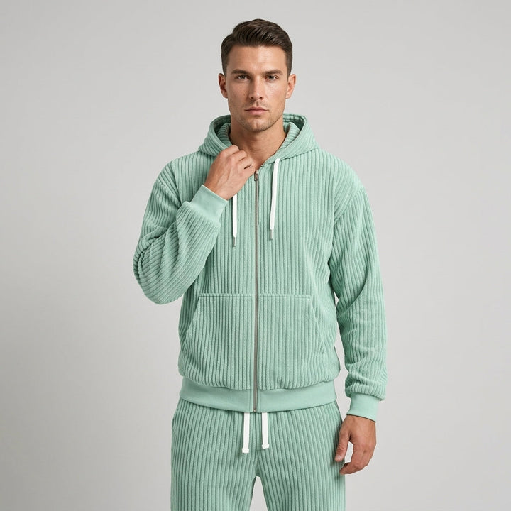Women's Corduroy Hooded Zip Jacket and Jogger Set - Sea Foam