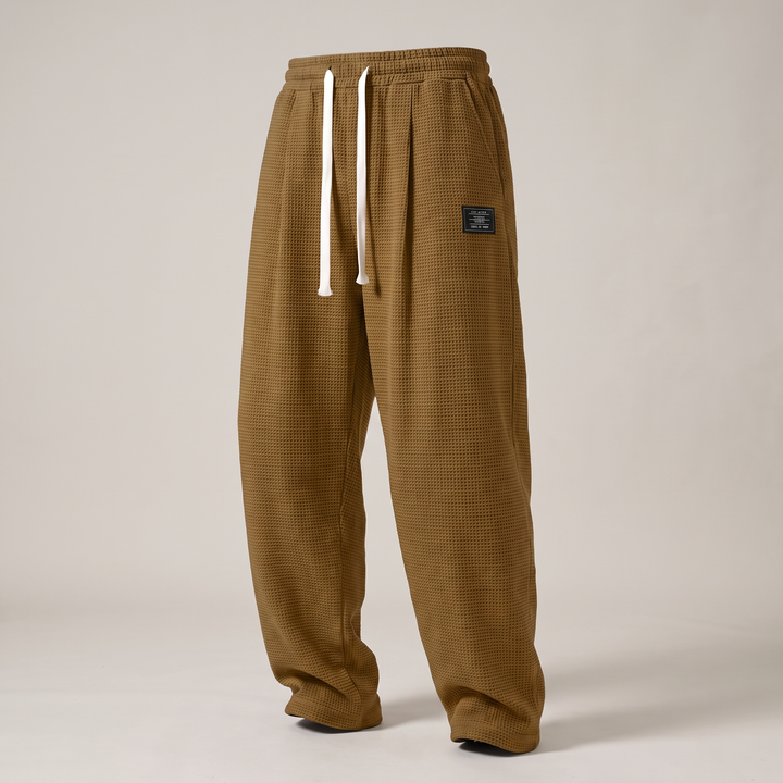 Women's Textured Relaxed Fit Drawstring Trousers - Brown
