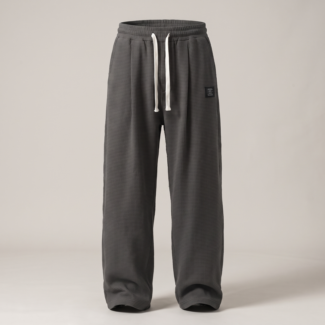 Women's Textured Relaxed Fit Drawstring Trousers - Black