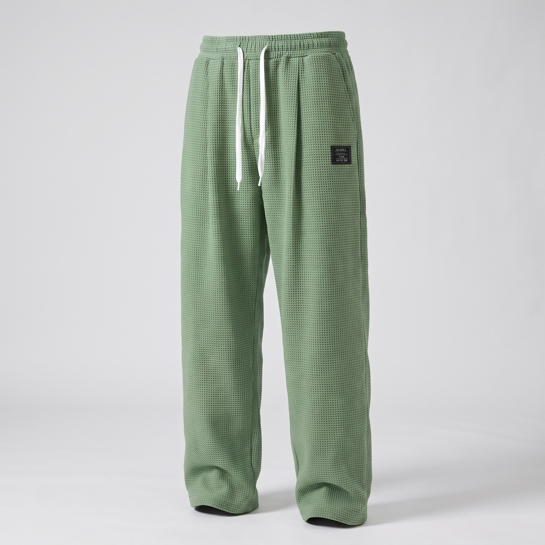 Women's Textured Relaxed Fit Drawstring Trousers - Green