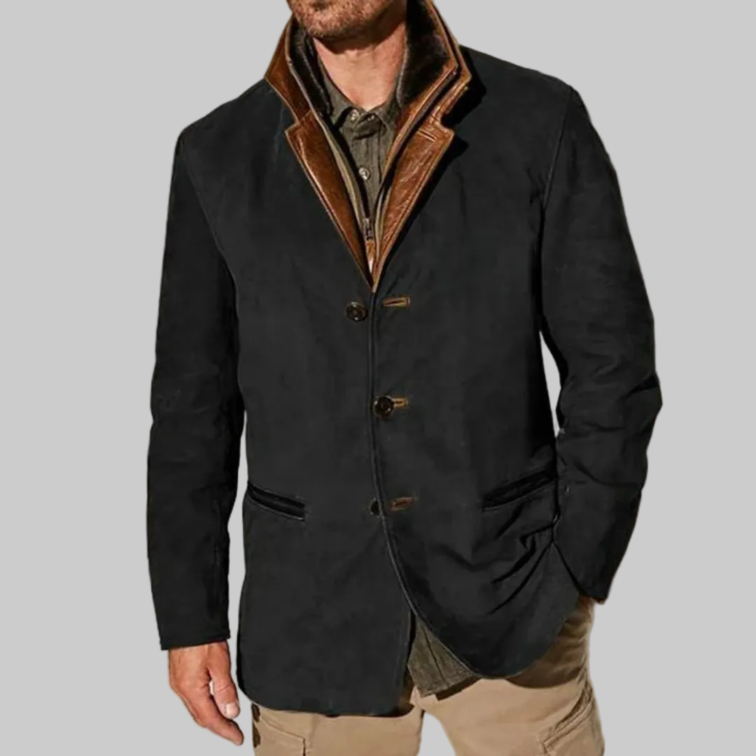 Relaxed Fit Vintage Jacket with Leather-Effect Details