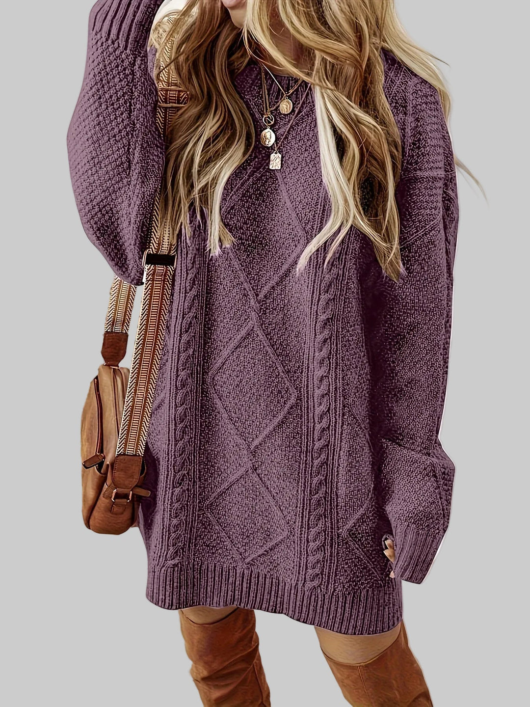 Cable Knit Long Sleeve Jumper Dress