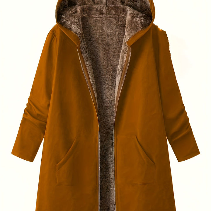 Women's Soft-Lined Hooded Longline Coat - Bronze