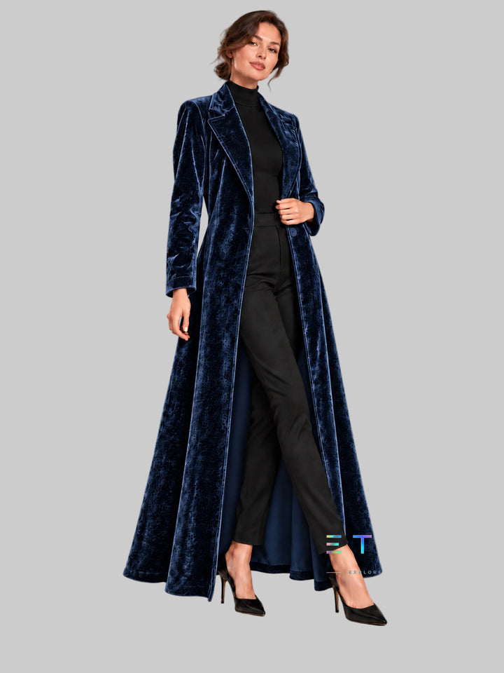 Women's Velvet Open-Front Maxi Coat