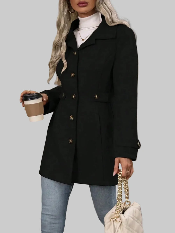 Tailored Button-Front Coat with Belted Waist