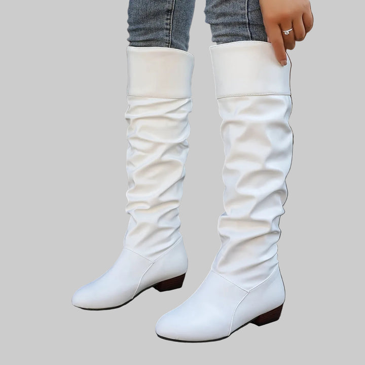 Slouch Knee-High Boots with Low Heel and Rounded Toe