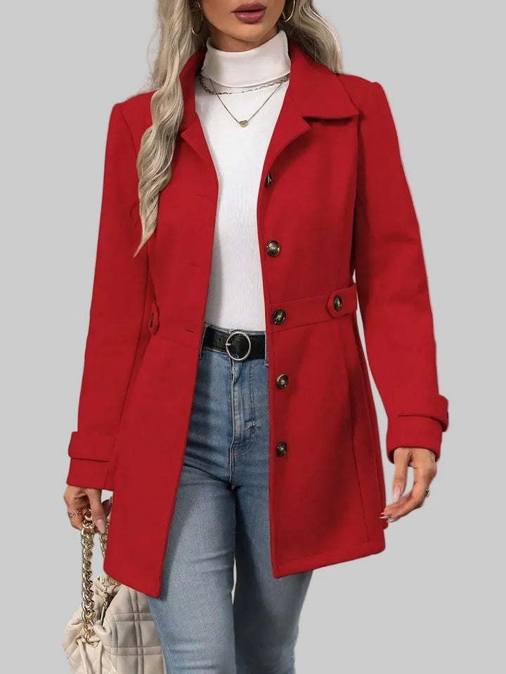 Tailored Button-Front Coat with Belted Waist