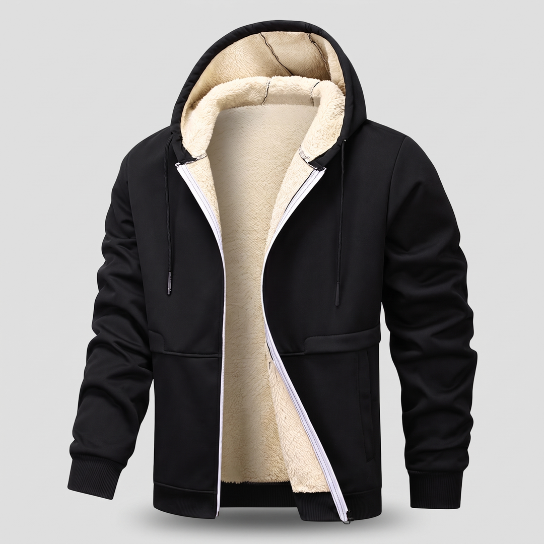 Men's Teddy-Lined Hooded Zip Jacket - Black