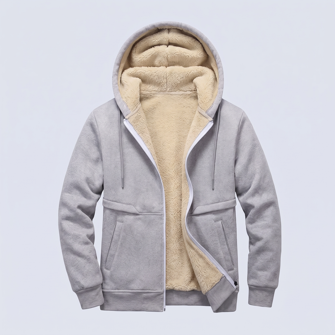 Men's Teddy-Lined Hooded Zip Jacket - Grey
