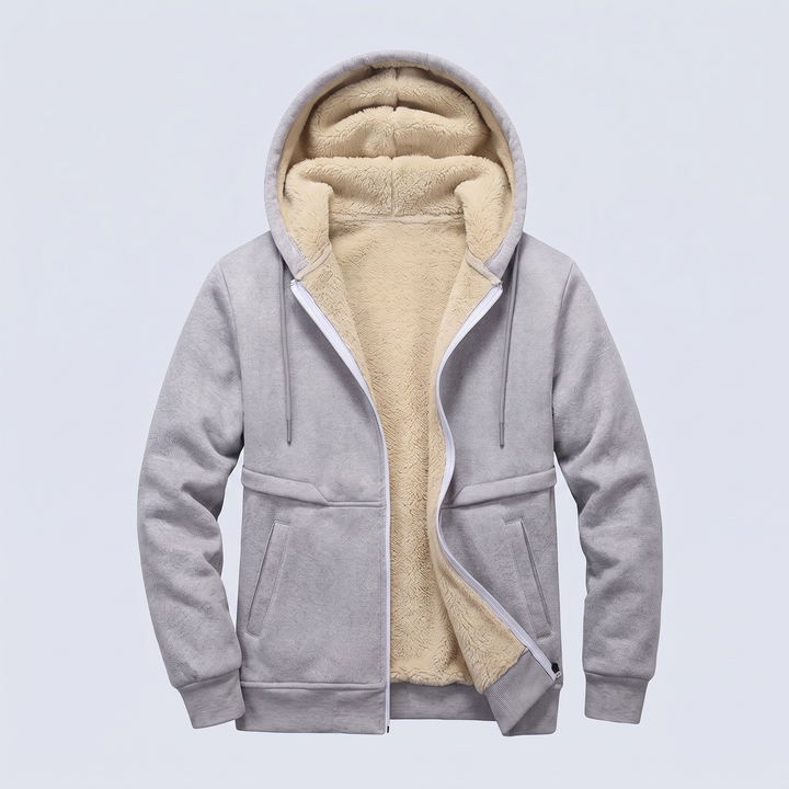 Men's Teddy-Lined Hooded Zip Jacket - Grey