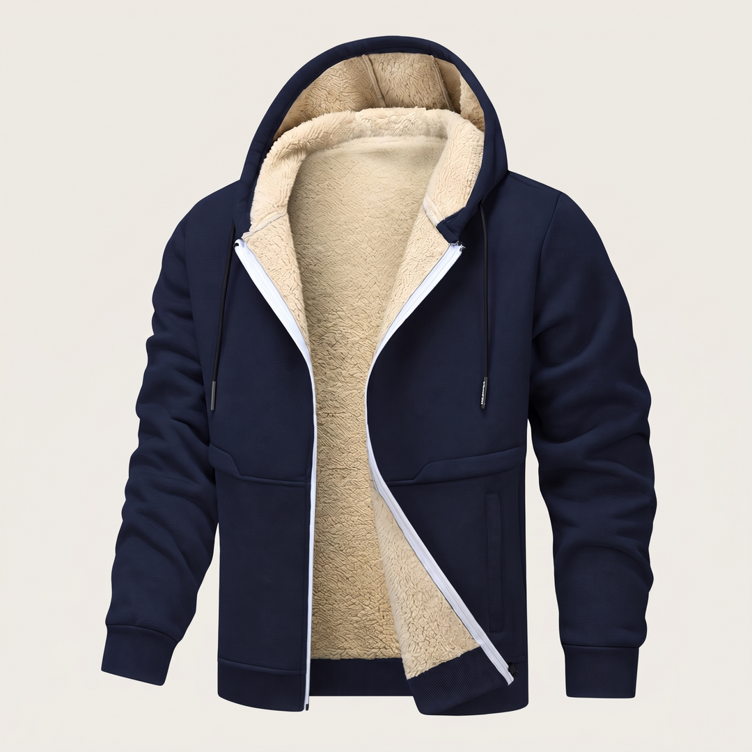 Men's Teddy-Lined Hooded Zip Jacket - Navy Blue